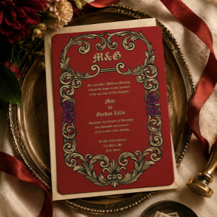 Vintage Floral Foliage 1913 Border Wedding Invitation