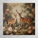 Vintage Floral Forest Deer Ceramic Tile<br><div class="desc">Vintage Floral Forest Deer art.</div>