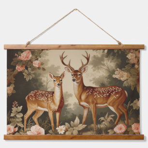Vintage Floral Forest Deer Hanging Tapestry
