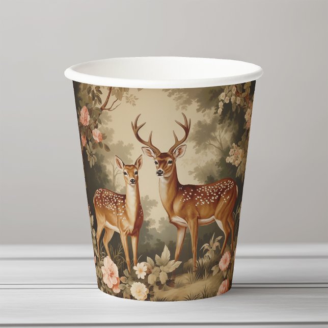 Vintage Floral Forest Deer Paper Cups (Creator Uploaded)