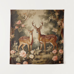 Vintage Floral Forest Deer Tapestry