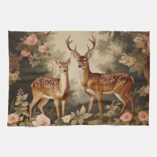 Vintage Floral Forest Deer Tea Towel