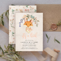 Vintage Floral Fox Girl Baby Shower Invitation