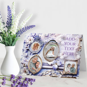 Vintage Floral Frame Collage with Soft Lavender Holiday Card
