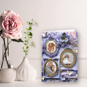 Vintage Floral Frame Collage with Soft Lavender Holiday Card