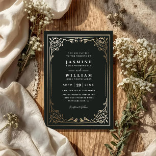 Vintage Floral Frame Elegant Chic QR Code Wedding Invitation