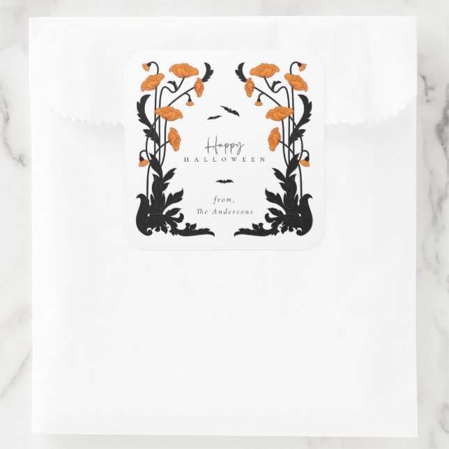 Vintage Floral Frame Halloween Party Square Sticker (Bag)