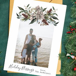 Vintage Floral Frame Holiday Christmas Photo Card