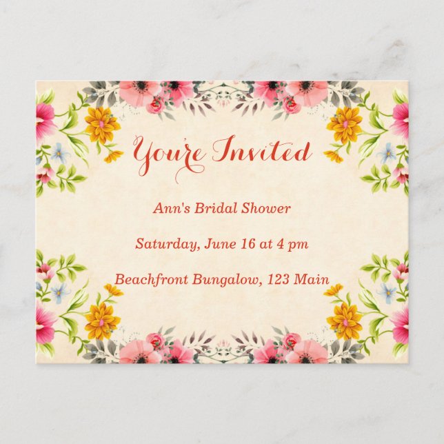 Vintage Floral Frame Invitation Postcard (Front)