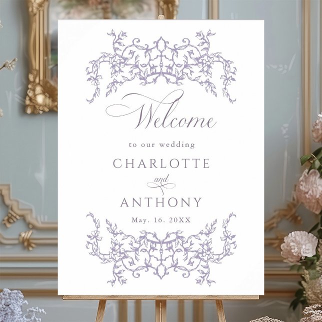 Vintage Floral Frame Lavender Wedding Welcome Poster (Creator Uploaded)