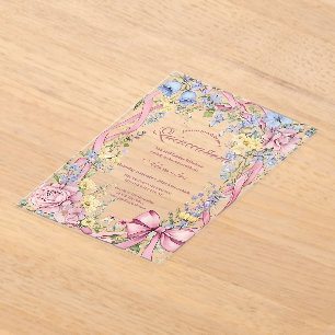 Vintage floral frame Quinceañera  Acrylic Invitations