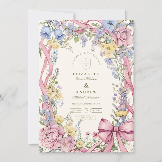 Vintage floral frame wedding invitation (Front)