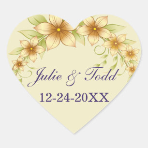 Vintage Floral Frame Wedding Save The Date Heart Sticker