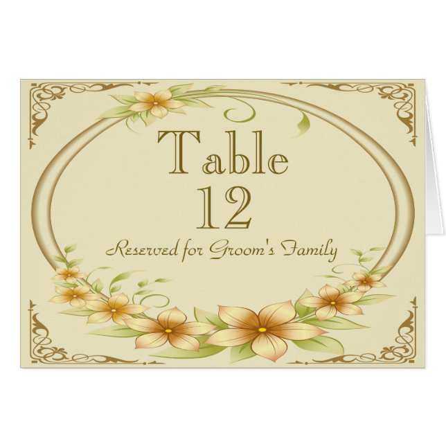 Vintage Floral Frame Wedding Table Number (Front Horizontal)