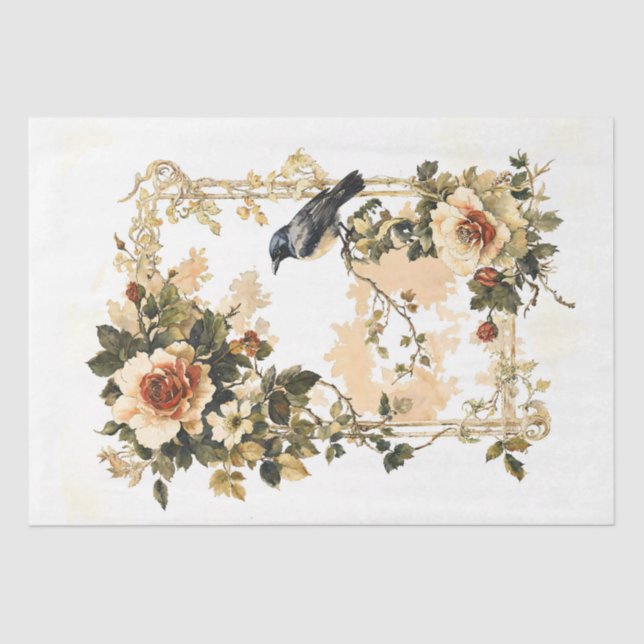 Vintage Floral Frame with Bird Tissue Paper (Front)