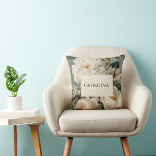 Vintage Floral Frame with Cream and Pink Roses Cushion