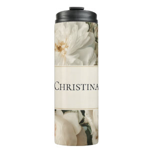 Vintage Floral Frame with Cream and Pink Roses Thermal Tumbler