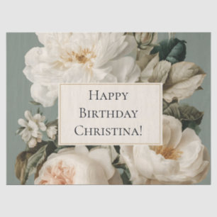 Vintage Floral Frame with Cream and Pink Roses Tissue Paper