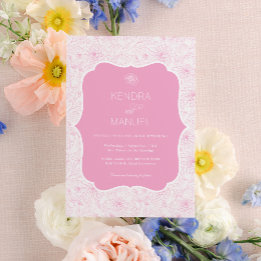 Vintage Floral French Toile Blush Pink Wedding Invitation
