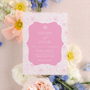 Vintage Floral French Toile Blush Pink Wedding Invitation