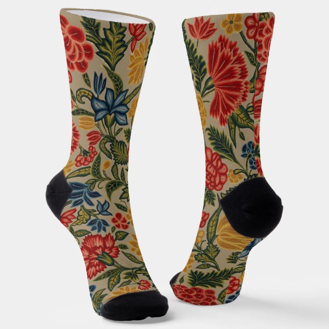 Vintage Floral Garden Artwork Socks (Angled)