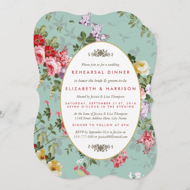 Vintage Floral Garden Botanical Rehearsal Dinner Invitation (Front/Back)