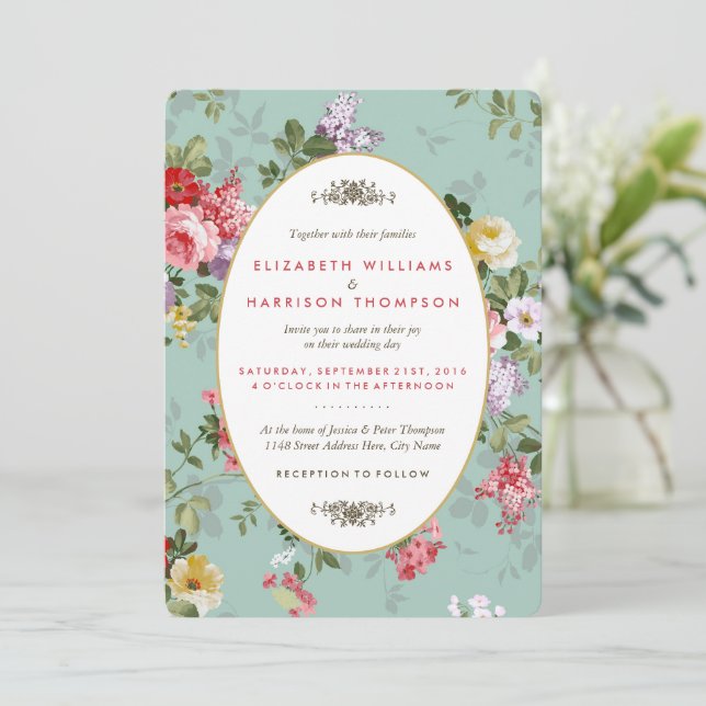 Vintage Floral Garden Botanical Wedding Invitation (Standing Front)