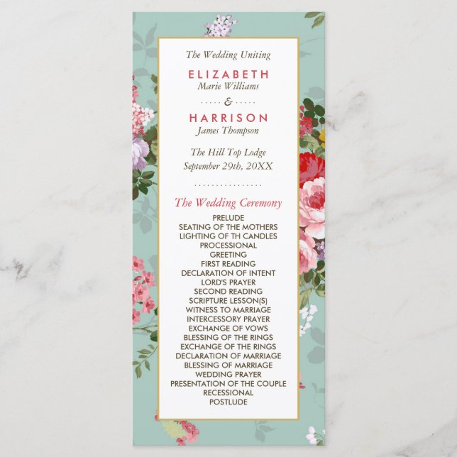 Vintage Floral Garden Botanical Wedding Program (Front)
