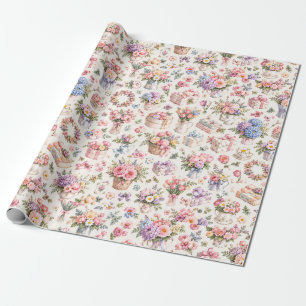 Vintage Floral Garden Pattern Romantic Roses Wrapping Paper