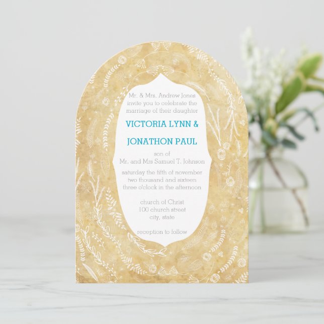Vintage Floral Garland Wedding Invitation (Standing Front)
