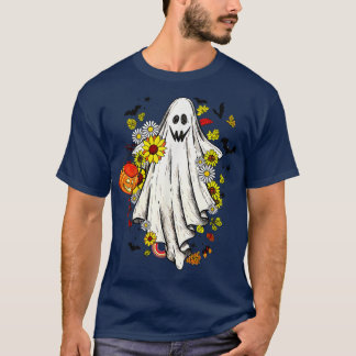 Vintage Floral Ghost Cute Halloween Boo Funny Groo T-Shirt