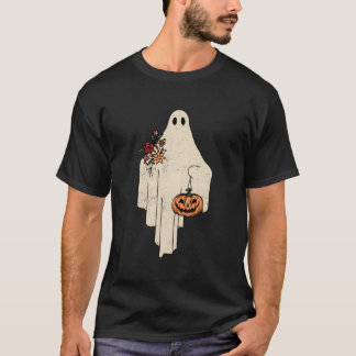 Vintage Floral Ghost Cute Halloween Costume Funny  T-Shirt