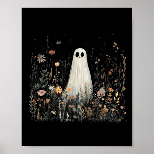 Vintage Floral Ghost Halloween Ghost In The Forest Poster