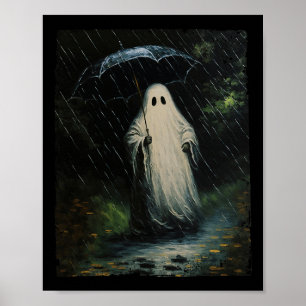 Vintage Floral Ghost Halloween Ghost In The Forest Poster