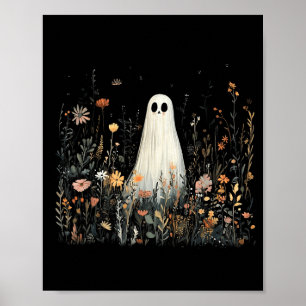 Vintage floral ghost halloween ghost in the forest poster