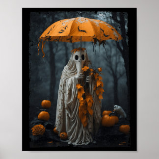 Vintage Floral Ghost Halloween Ghost In The Forest Poster