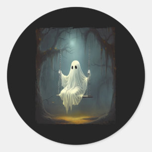 Vintage Floral Ghost On Swing In Forest Spooky Hal Classic Round Sticker