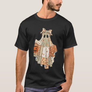 Vintage Floral Ghost Patchwork Cute Halloween T-Shirt