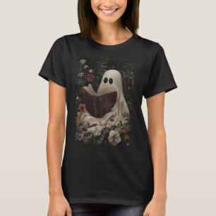 Vintage Floral Ghost Reading Book Halloween Costum T-Shirt