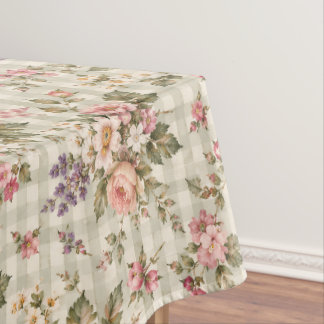 Vintage Floral Gingham Garden Pattern Tablecloth