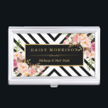 Vintage Floral Gold Black White Abstract Stripes Business Card Holder<br><div class="desc">================= ABOUT THIS DESIGN ================= Vintage Floral Gold Black White Abstract Stripes Business Card Holder. (1) All text style, colours, sizes can also be modified to fit your needs. (2) If you need any customisation or matching items, please contact me. (3) You can find matching products (e.g. Business Card, Appointment...</div>