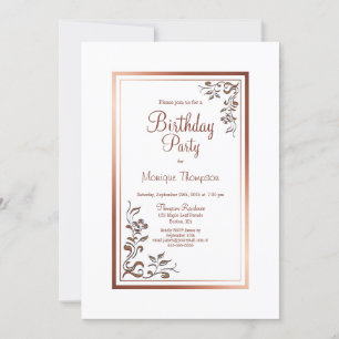 Vintage Floral Gold Border Birthday Party Invitation