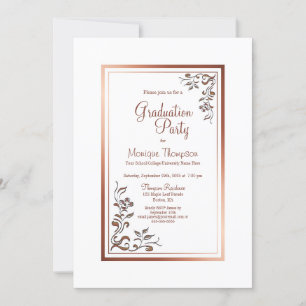 Vintage Floral Gold Border Graduation Party Invitation