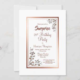 Vintage Floral Gold Border Surprise 21st Birthday Invitation