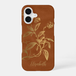 Vintage floral gold burnt orange name personalised iPhone 16 case