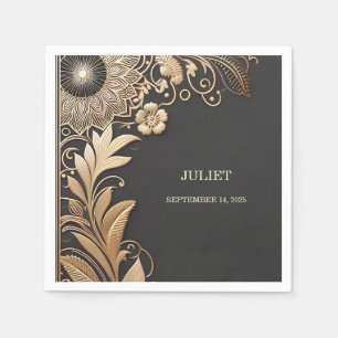 Vintage Floral Gold Foil Embossed Bridal Shower Napkin