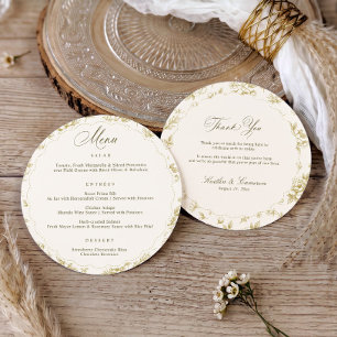 Vintage Floral Gold Ivory Thank You Round Wedding Menu