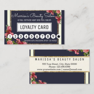 Vintage Floral Gold Stripes Loyalty Discount Punch Card