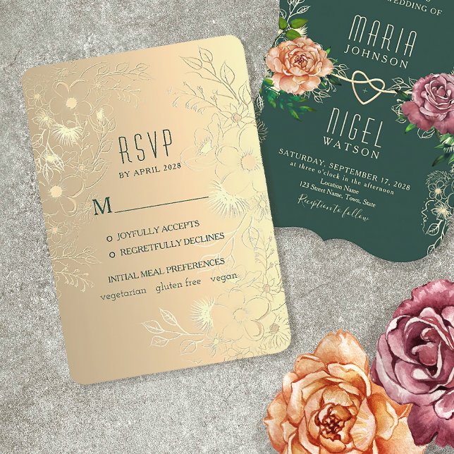 Vintage Floral Gold Wedding RSVP Card (Creator Uploaded)