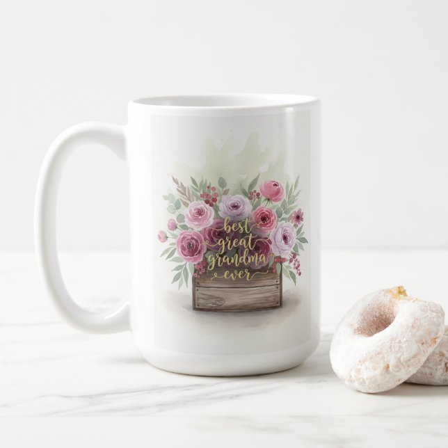 Vintage Floral Grandma Sentimental Gift Coffee Mug (With Donut)